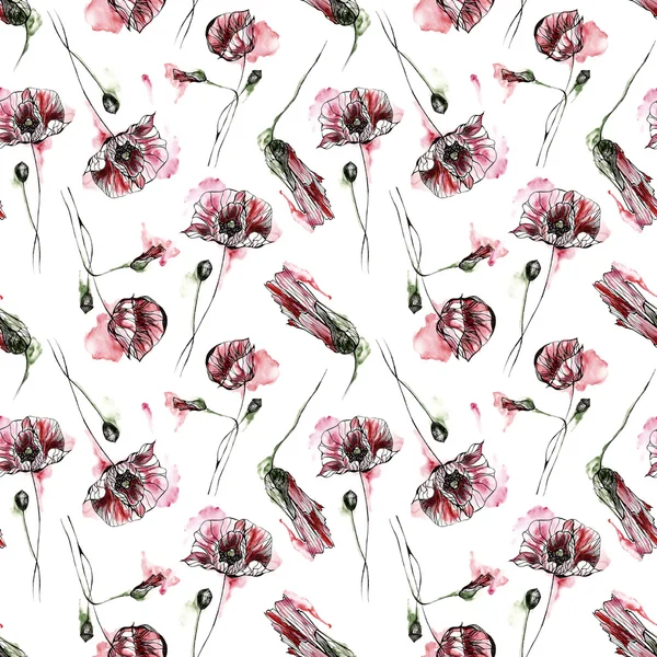 Seamless pattern with flowers. Watercolor illustration. — Stock Photo, Image