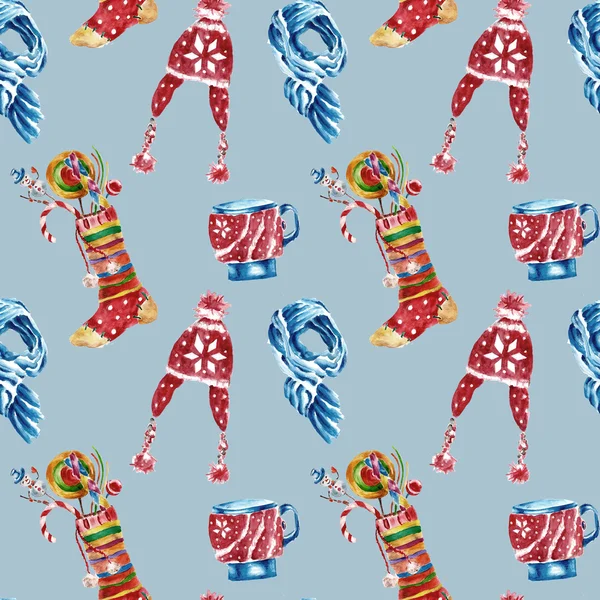 Seamless pattern with Christmas knitted things — Stock Photo, Image