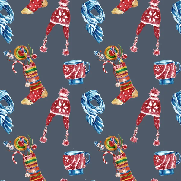 Seamless pattern with Christmas knitted things — Stock Photo, Image