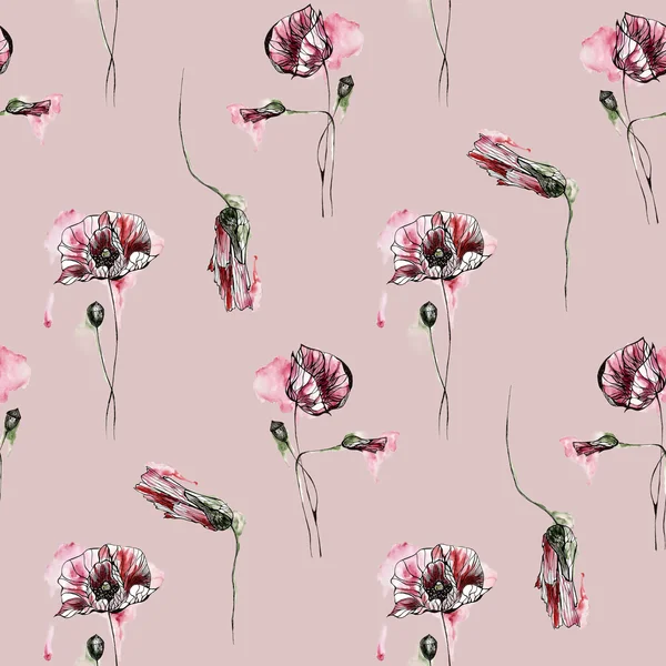 Seamless pattern with flowers. Watercolor illustration. — Stock Photo, Image