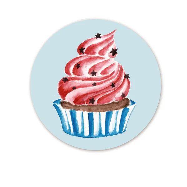 Watercolor illustration with cupcake — Stock Photo, Image