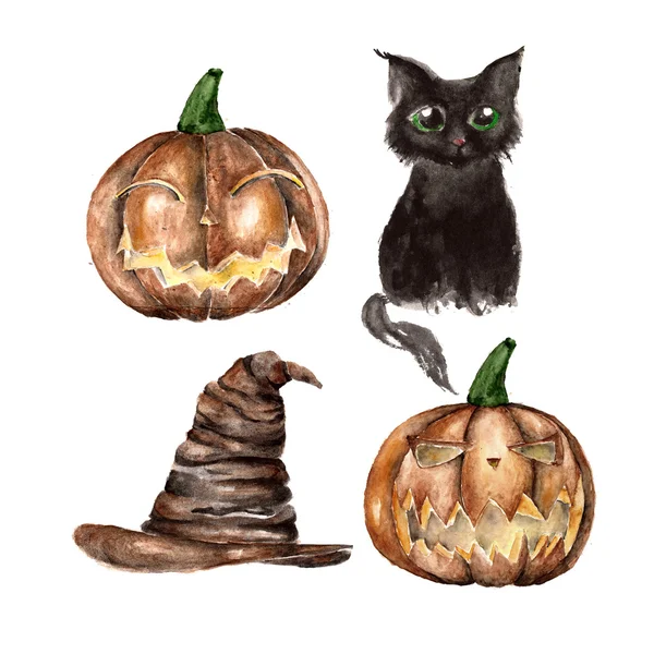 Illustrazione con gatto nero e zucca — Foto Stock