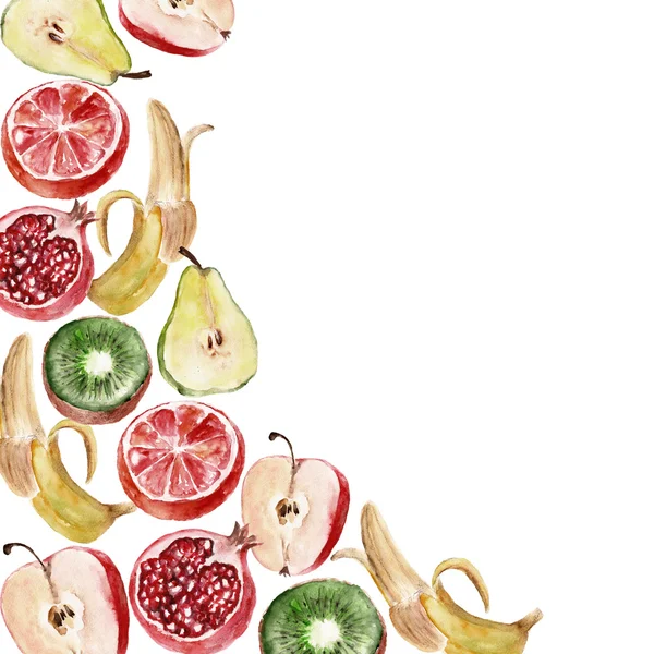 Fundo aquarela com frutas. Ilustração aquarela . — Fotografia de Stock