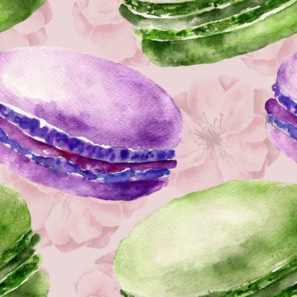 Padrão sem costura com macaroons. Ilustração aquarela — Fotografia de Stock