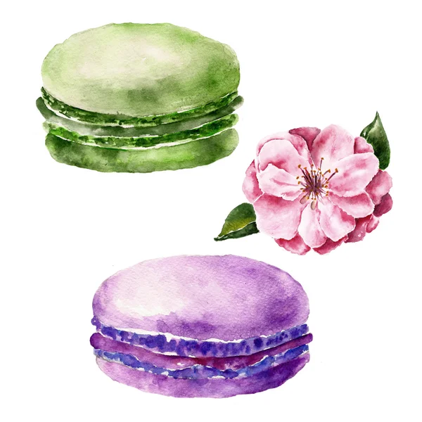 Seamless pattern with macaroons. Watercolor illustration — Stock Photo, Image