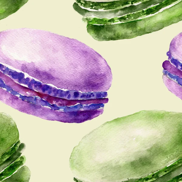 Seamless pattern with macaroons. Watercolor illustration — Stock Photo, Image