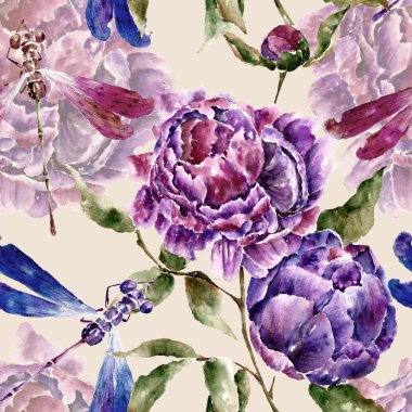 Çiçekler ile Seamless modeli. Suluboya resim.