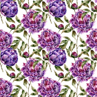 Çiçekler ile Seamless modeli. Suluboya resim.