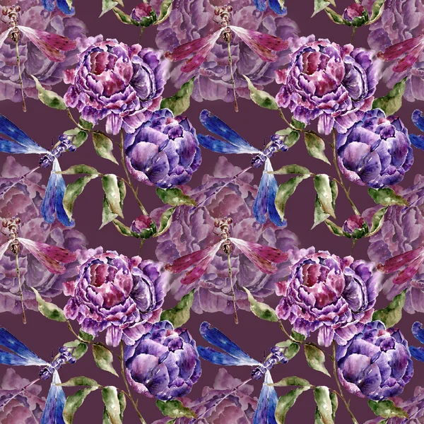 Seamless pattern with flowers. Watercolor illustration. — Stock Photo, Image