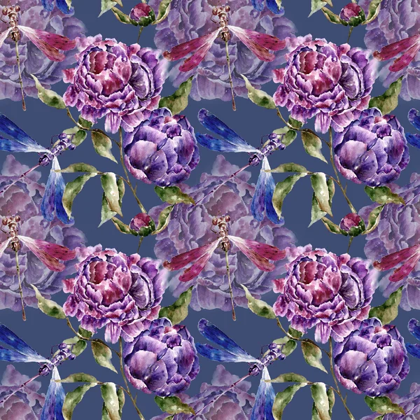 Seamless pattern with flowers. Watercolor illustration. — Stock Photo, Image