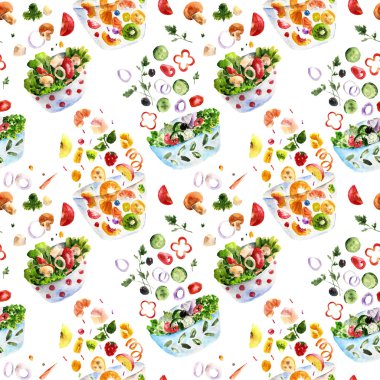 Salata ile Seamless modeli. Suluboya resim