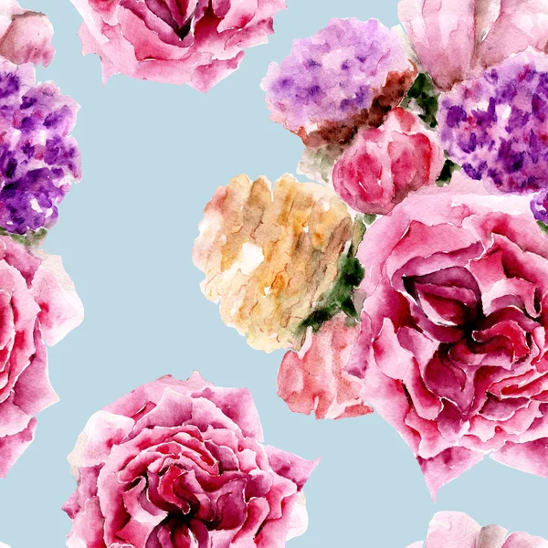 꽃으로 완벽 한 패턴입니다. 수채화 그림. — 스톡 사진