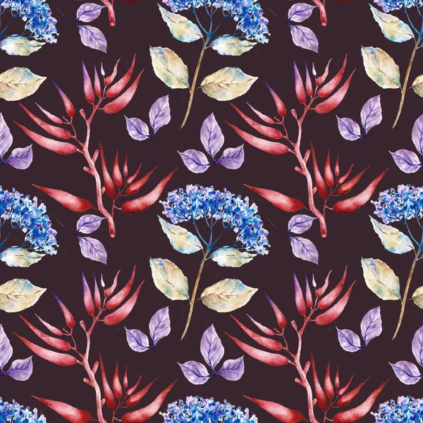 植物園の花と植物のシームレスなパターン。水彩イラスト. — ストック写真