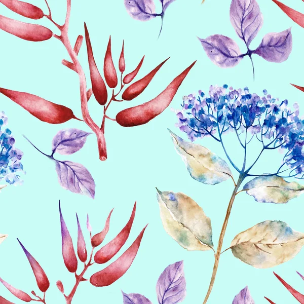 Seamless pattern with herbarium flowers and plants. Watercolor illustration. — Stock Photo, Image