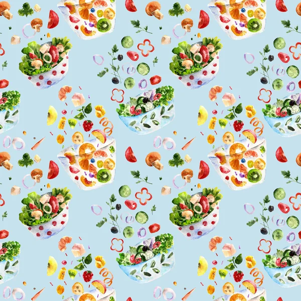 サラダのシームレスなパターン。水彩イラスト — ストック写真