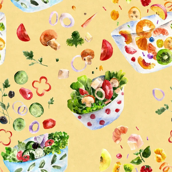 Seamless pattern with salad. Watercolor illustration — Stock Photo, Image