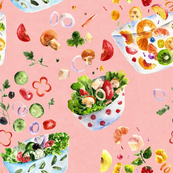 Seamless pattern with salad. Watercolor illustration — Stock Photo, Image