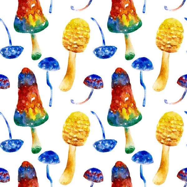 Bezešvé vzor s houbami. Akvarel ilustrace. — Stock fotografie