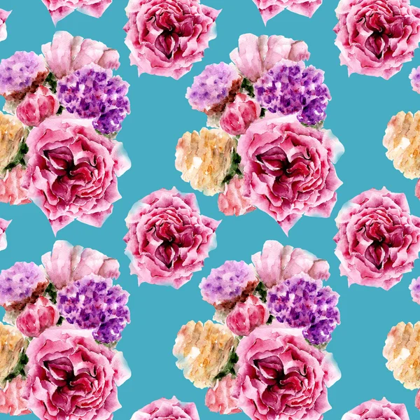 꽃으로 완벽 한 패턴입니다. 수채화 그림. — 스톡 사진