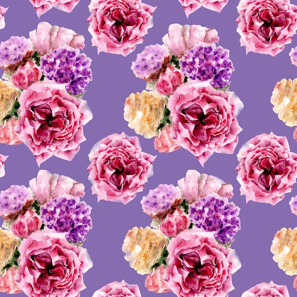 Seamless pattern with flowers. Watercolor illustration. — Stock Photo, Image