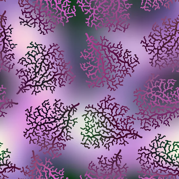 Koralle nahtloses Muster auf unscharfem Hintergrund. Vektorillustration. — Stockvektor