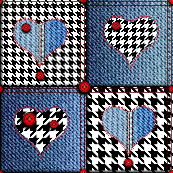 Patchwork de tela de mezclilla . — Vector de stock