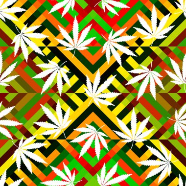 Rastafarian renk desen ve grunge kenevir yaprağı.