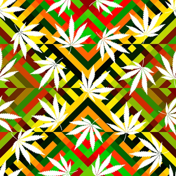 Rastafari kleuren patroon en grunge hennep bladeren. — Stockvector