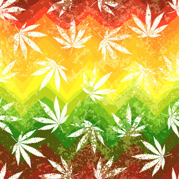 Rastafarian colors pattern and grunge hemp leaves.