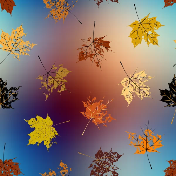 Hojas de arce sobre fondo borroso, patrón de otoño . — Vector de stock