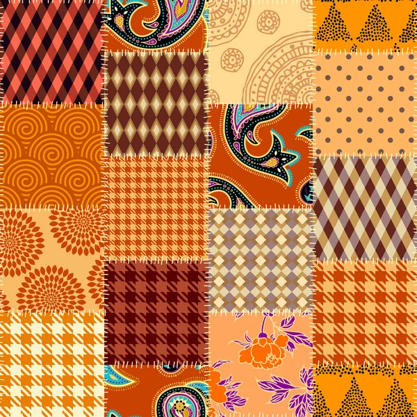 Patrón textil patchwork. Fondo de diseño de acolchado sin costuras. — Archivo Imágenes Vectoriales