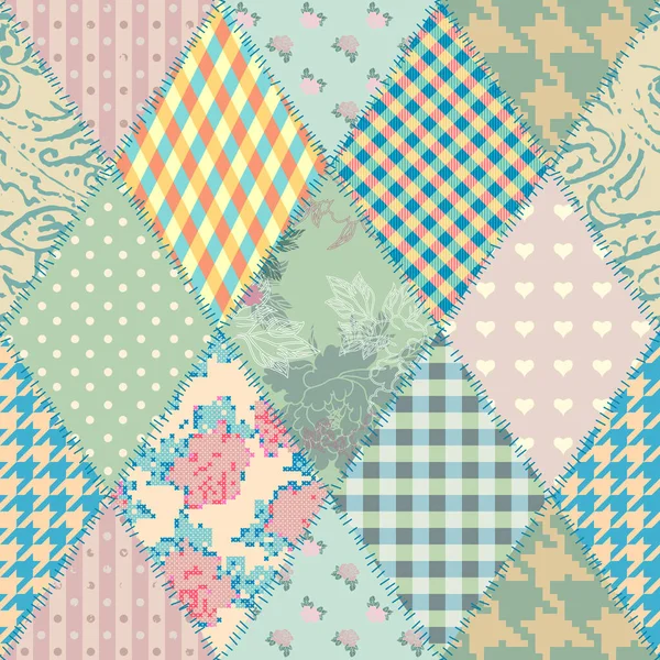 Patchwork textiel patroon. Naadloze quiltontwerp achtergrond. — Stockvector