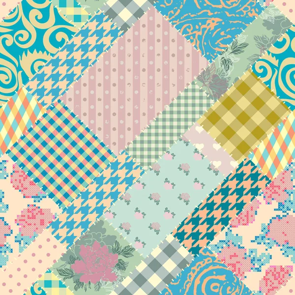 Patchwork textiel patroon. Naadloze quiltontwerp achtergrond. — Stockvector