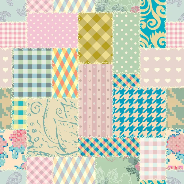 Patchwork textiel patroon. Naadloze quiltontwerp achtergrond. — Stockvector