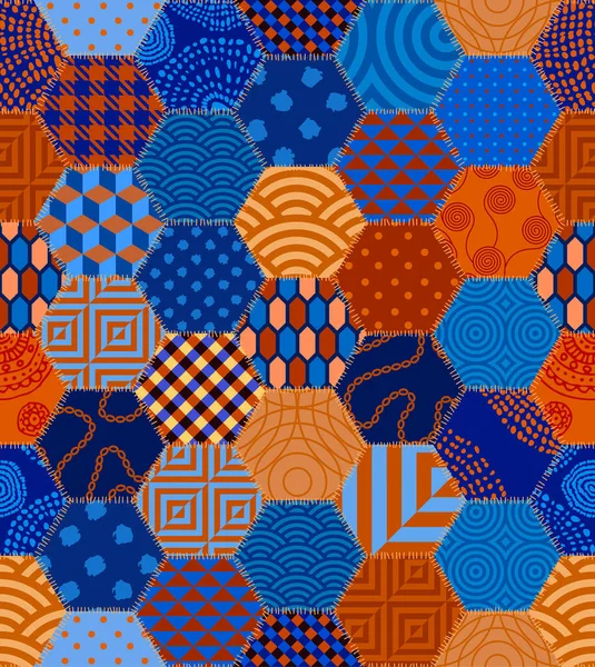 Patrón textil patchwork. Fondo de diseño de acolchado sin costuras. — Vector de stock