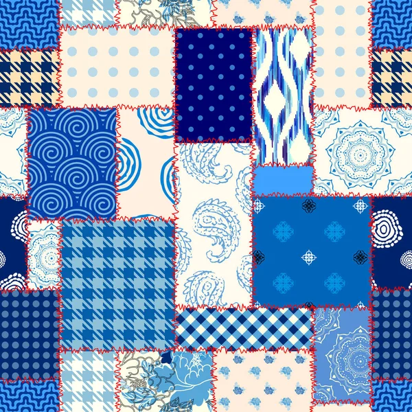 Patchwork textiel patroon. Naadloze quiltontwerp achtergrond. — Stockvector