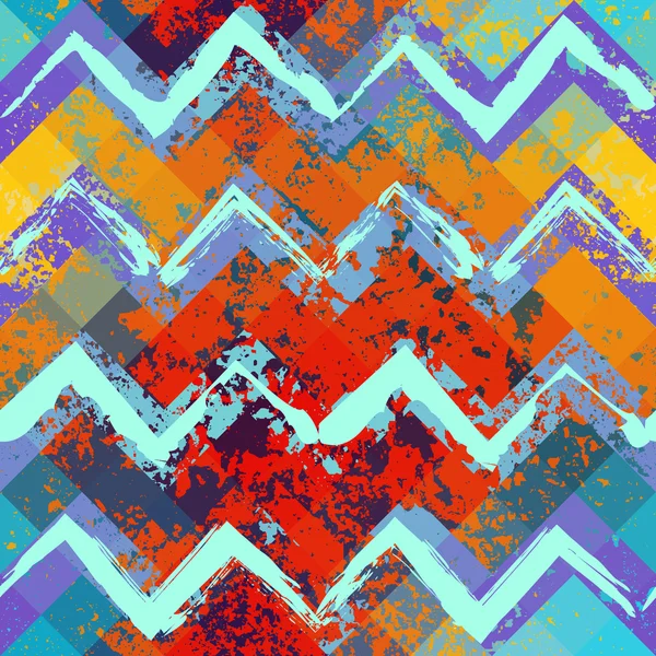 Grunge padrão chevron azul e laranja . — Vetor de Stock