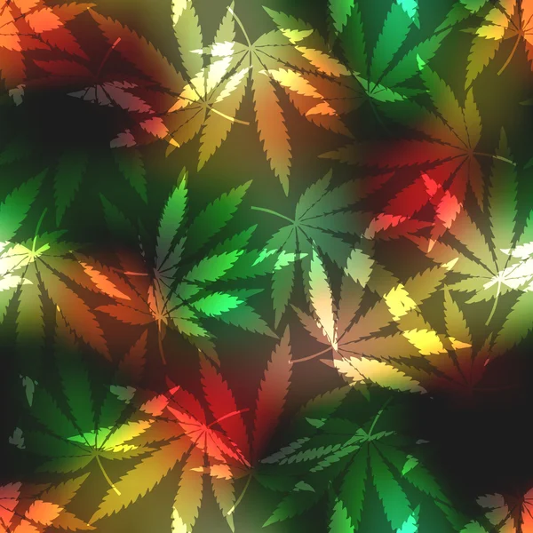 Cannabis leafs on blur rastafarian background. — Stock Vector