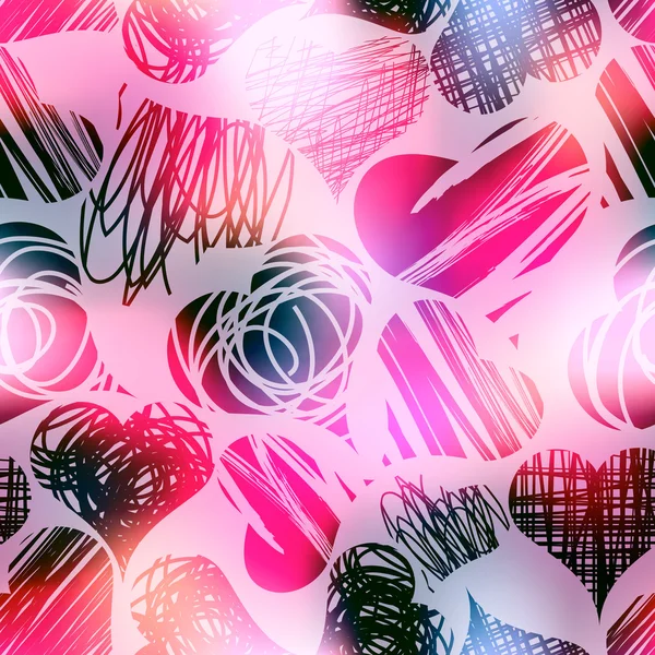 Grunge-Herzen auf unscharfem rosa Hintergrund. — Stockvektor