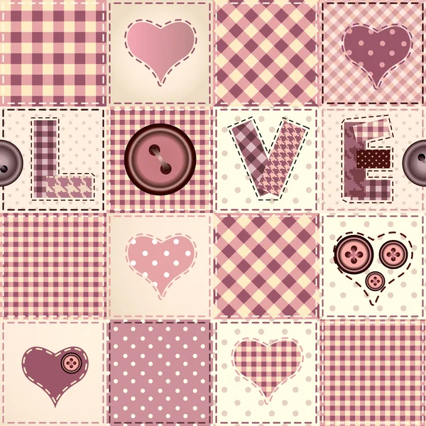 Pinkfarbenes Patchwork mit dem Wort Liebe. — Stockvektor