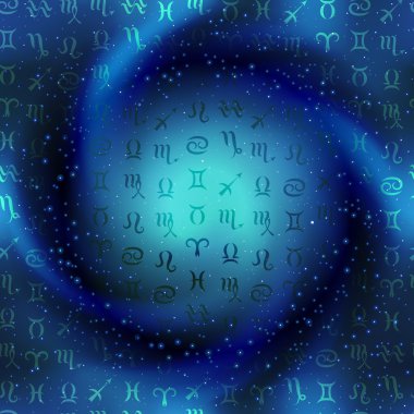 Zodyak simgeleri alan sarmal arka plan üzerinde.