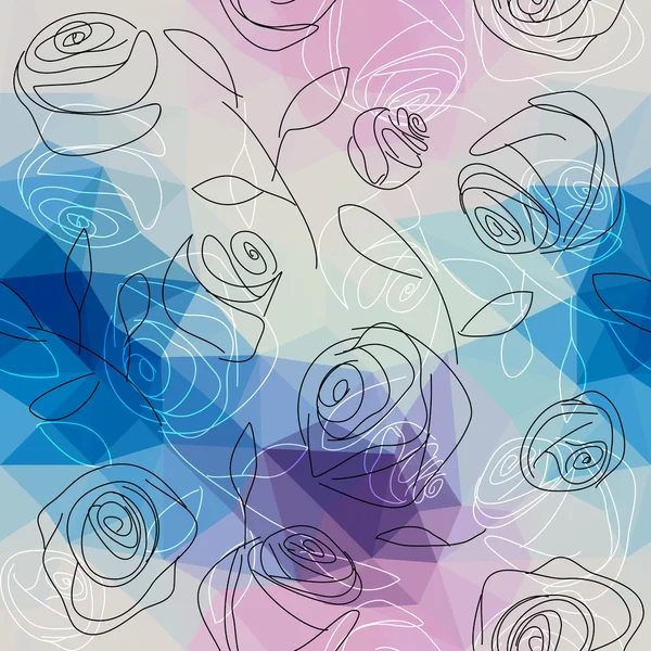 Rosen im Doodles-Stil auf geometrischem Hintergrund. — Stockvektor