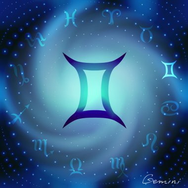 Space spiral with astrological Gemini symbol clipart
