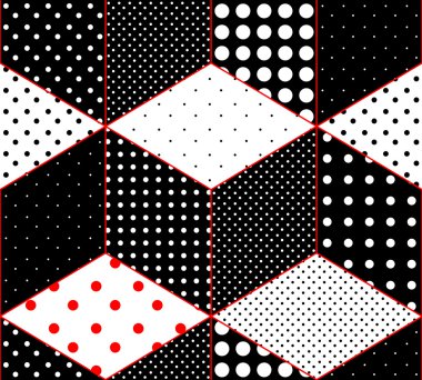 Polka dot patchwork taklit küpleri yüzeyler üzerinde.