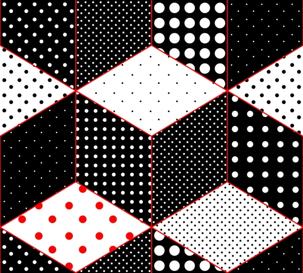 Polka dot patchwork a utánzata kockák felületek. — Stock Vector