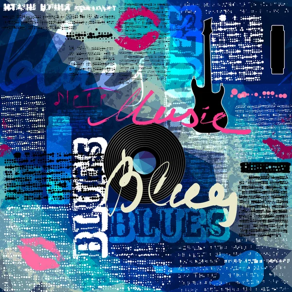 Grunge Blue Zeitung mit Originalbeschriftungen Blues und Musik — Stockvektor