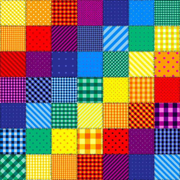 Patchwork pattern of rainbow colors.