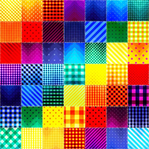 Patchwork de tela en colores arcoíris . — Vector de stock