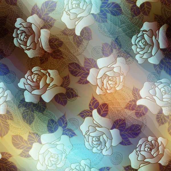 Roses et paisley sur fond flou . — Image vectorielle