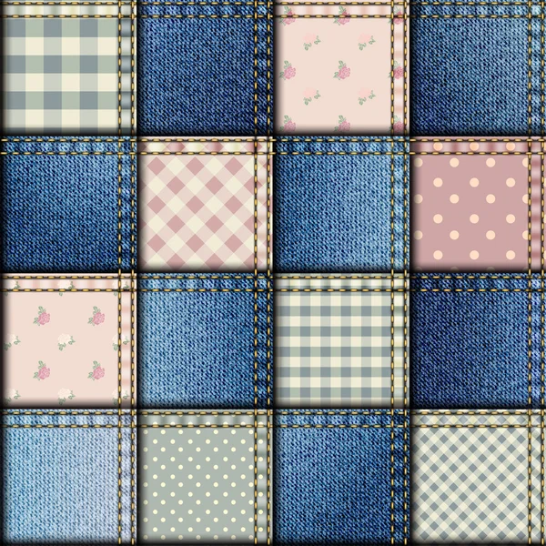 Patchwork of denim fabric. — Stock Vector